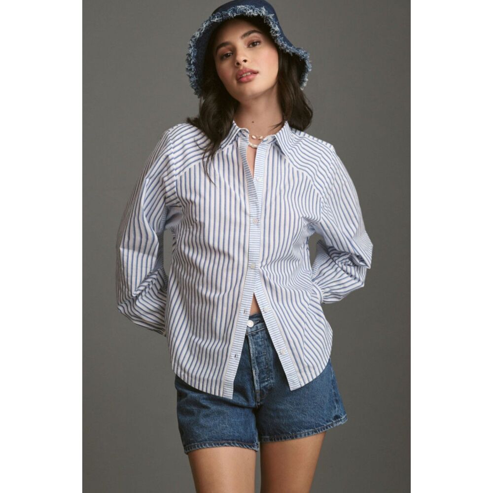 Maeve by Anthropologie Mixed Stripe Cutout Button Down Shirt - XL